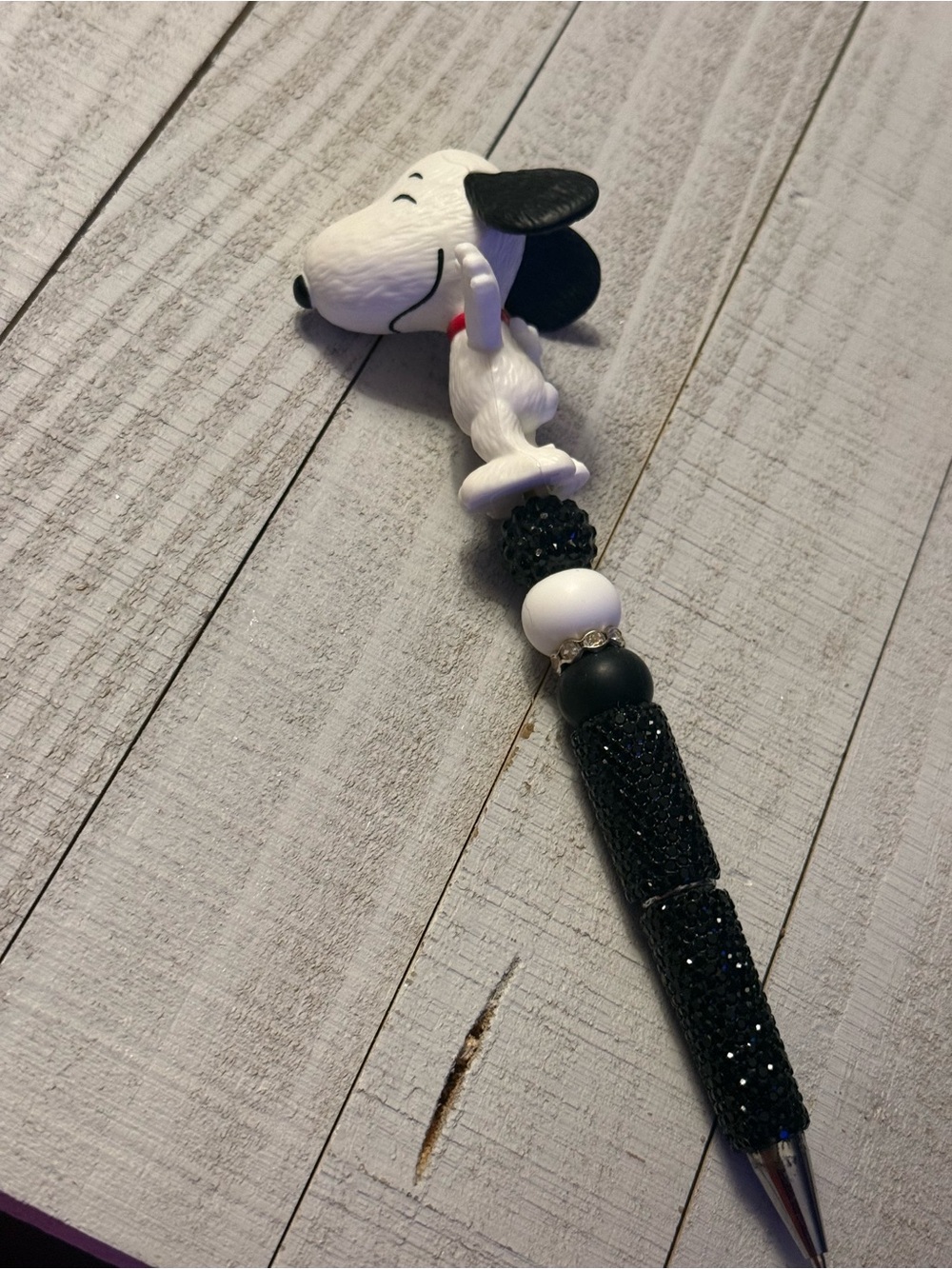 Black & White Dog Character Dog Toy with Beaded Handle snoopy